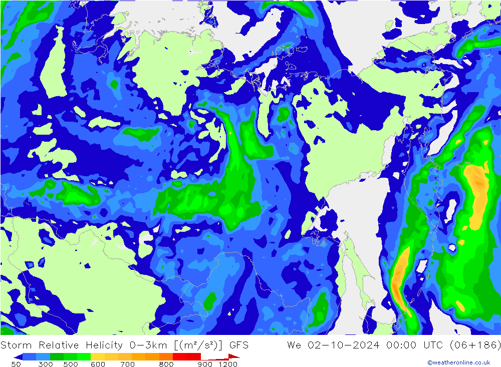 Storm Relative Helicity GFS St 02.10.2024 00 UTC