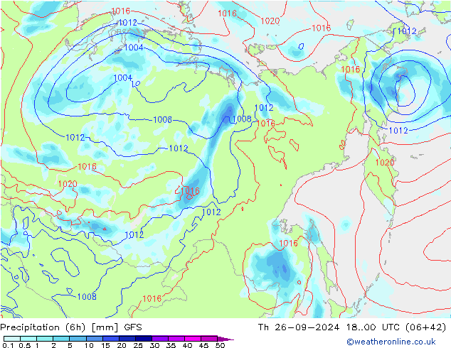 осадки (6h) GFS чт 26.09.2024 00 UTC