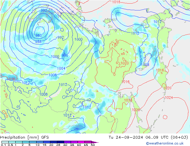 Precipitation GFS Tu 24.09.2024 09 UTC