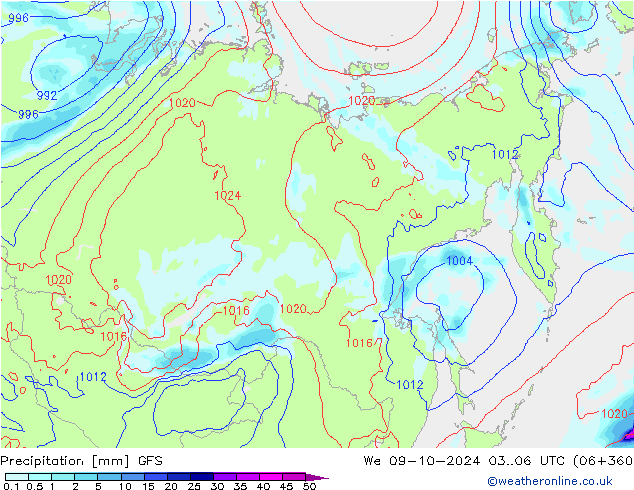 Precipitazione GFS mer 09.10.2024 06 UTC