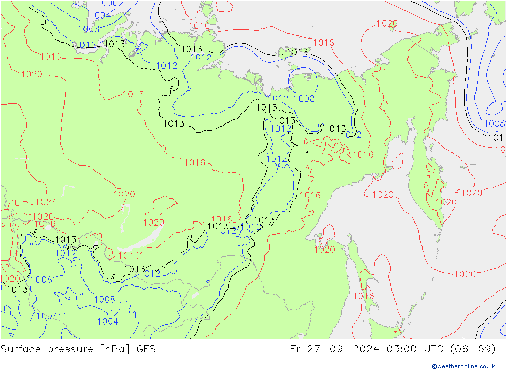 Presión superficial GFS vie 27.09.2024 03 UTC