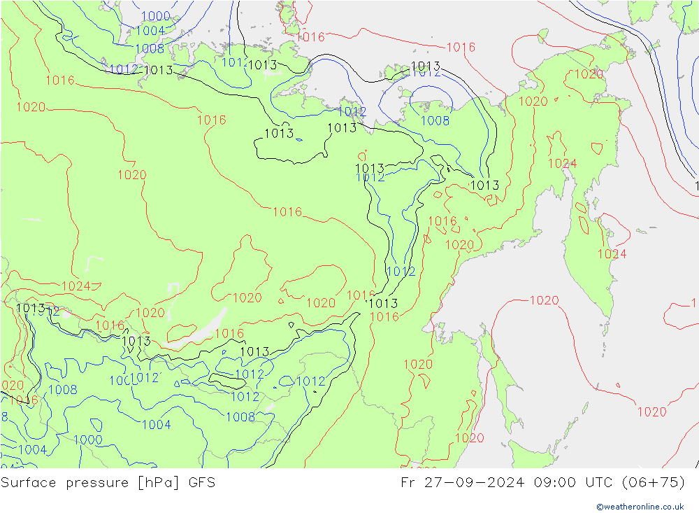 Atmosférický tlak GFS Pá 27.09.2024 09 UTC