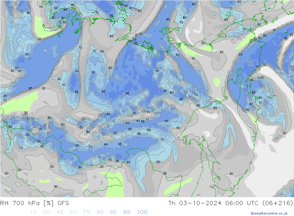 RH 700 hPa GFS  03.10.2024 06 UTC