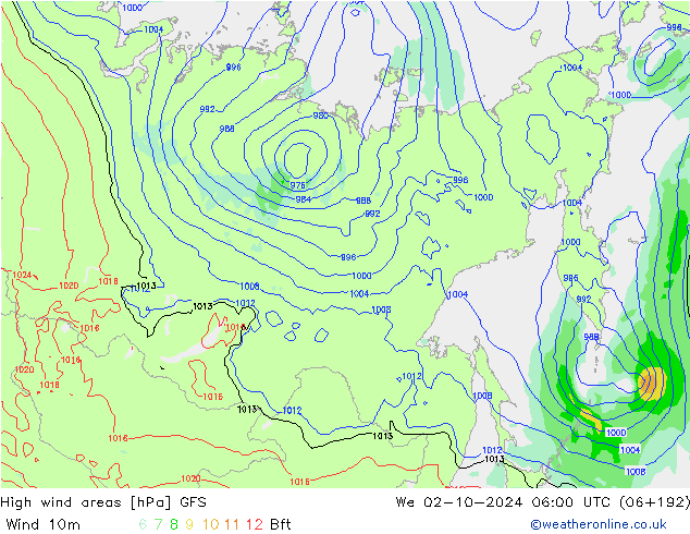 High wind areas GFS  02.10.2024 06 UTC