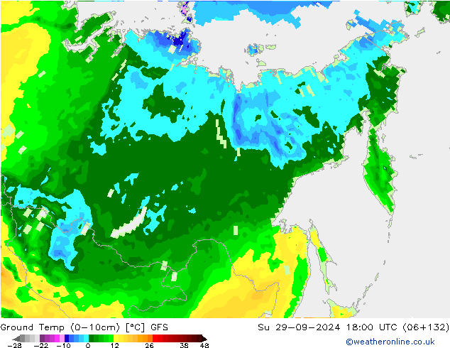 Temperatura del suelo (0-10cm) GFS dom 29.09.2024 18 UTC