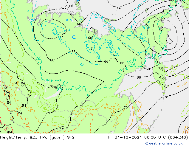 Yükseklik/Sıc. 925 hPa GFS Cu 04.10.2024 06 UTC