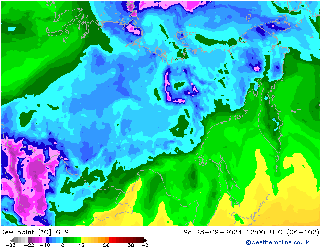 точка росы GFS сб 28.09.2024 12 UTC