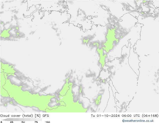 Nubes (total) GFS mar 01.10.2024 06 UTC