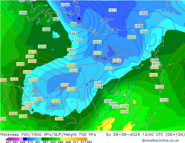 Thck 700-1000 hPa GFS nie. 29.09.2024 12 UTC