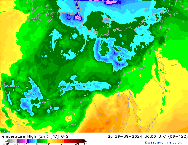 Temperature High (2m) GFS Su 29.09.2024 06 UTC