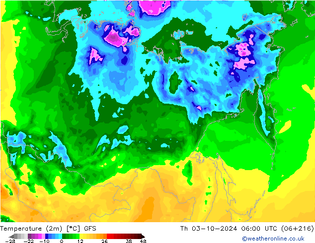 Temperatura (2m) GFS gio 03.10.2024 06 UTC