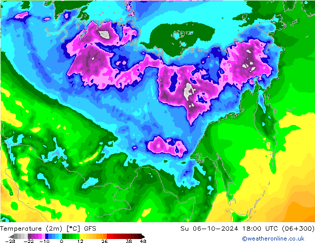 mapa temperatury (2m) GFS nie. 06.10.2024 18 UTC