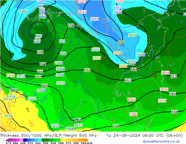 Thck 500-1000hPa GFS Tu 24.09.2024 06 UTC