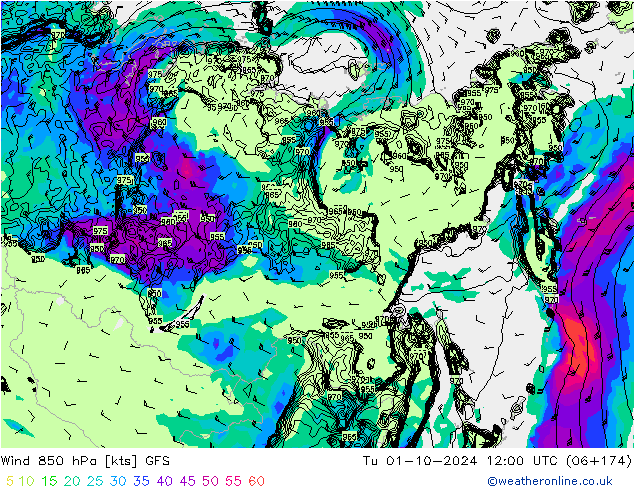 Viento 850 hPa GFS mar 01.10.2024 12 UTC