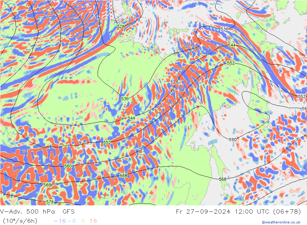 V-Adv. 500 hPa GFS  27.09.2024 12 UTC