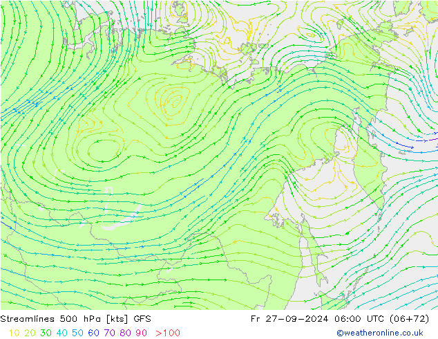 Streamlines 500 hPa GFS Fr 27.09.2024 06 UTC