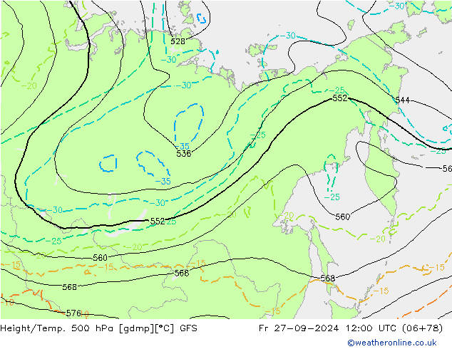 Z500/Rain (+SLP)/Z850 GFS пт 27.09.2024 12 UTC