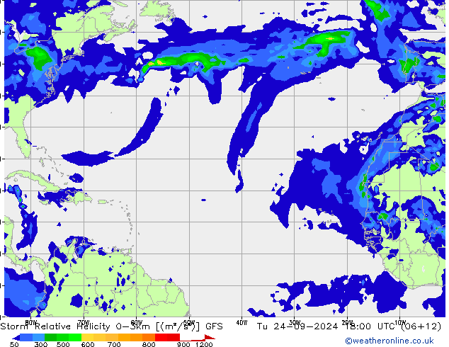 Storm Relative Helicity GFS вт 24.09.2024 18 UTC