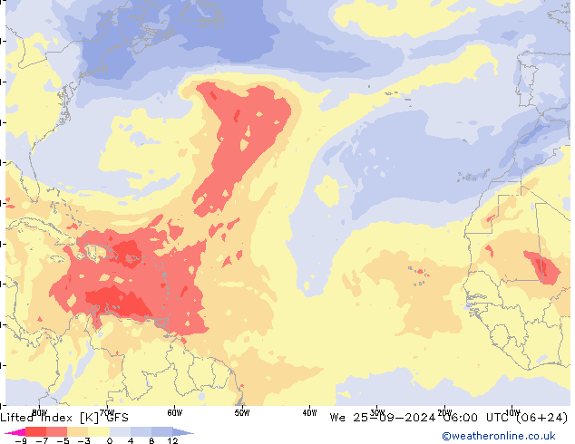 Lifted Index GFS ср 25.09.2024 06 UTC