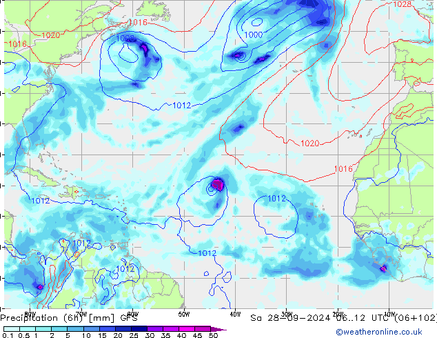 Z500/Rain (+SLP)/Z850 GFS Sa 28.09.2024 12 UTC