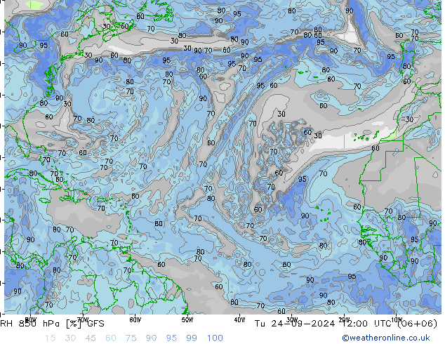 RH 850 hPa GFS wto. 24.09.2024 12 UTC