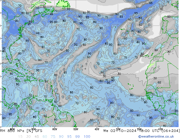 Humidité rel. 850 hPa GFS octobre 2024