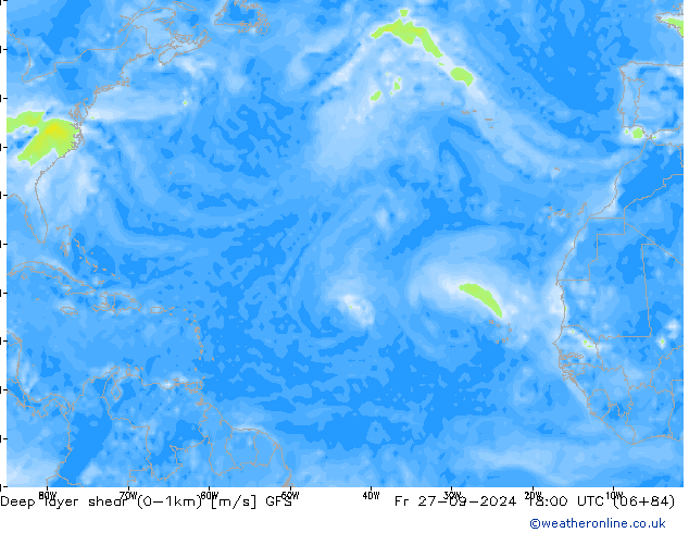 Deep layer shear (0-1km) GFS Fr 27.09.2024 18 UTC