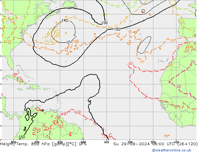 Height/Temp. 850 hPa GFS dom 29.09.2024 06 UTC