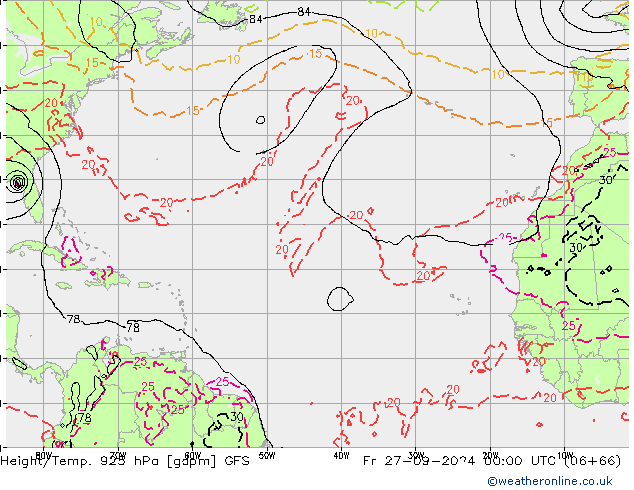 Géop./Temp. 925 hPa GFS ven 27.09.2024 00 UTC