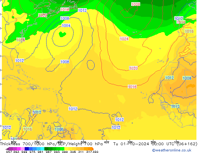 Thck 700-1000 hPa GFS October 2024