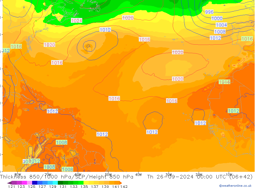 Thck 850-1000 hPa GFS Čt 26.09.2024 00 UTC