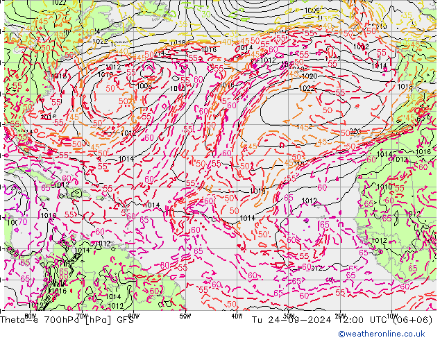 Theta-e 700hPa GFS mar 24.09.2024 12 UTC