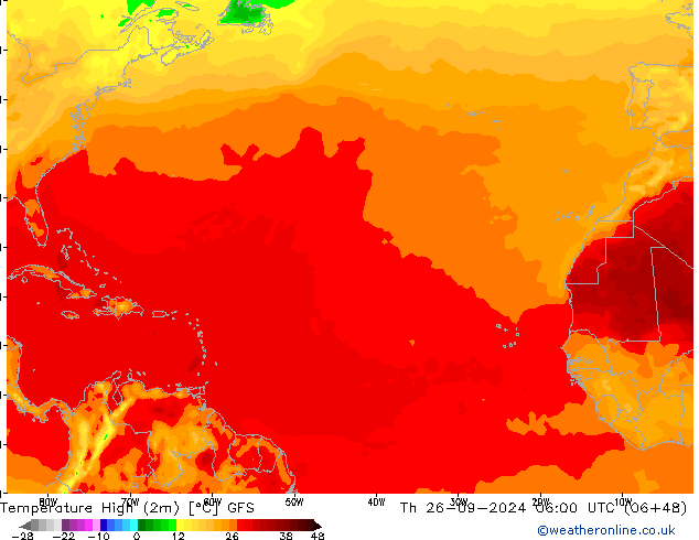 Max. Temperatura (2m) GFS czw. 26.09.2024 06 UTC