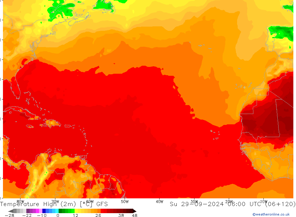 Темпер. макс 2т GFS Вс 29.09.2024 06 UTC