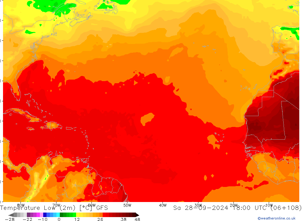 Temp. minima (2m) GFS sab 28.09.2024 18 UTC