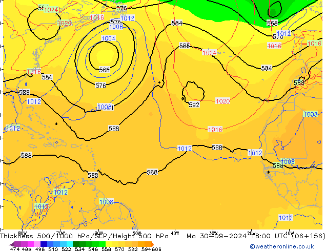 500-1000 hPa Kalınlığı GFS Pzt 30.09.2024 18 UTC