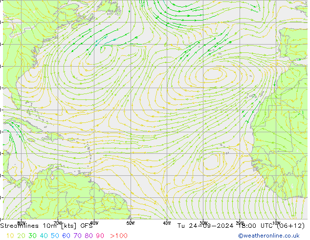 Streamlines 10m GFS Tu 24.09.2024 18 UTC