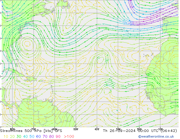 Streamlines 500 hPa GFS Th 26.09.2024 00 UTC