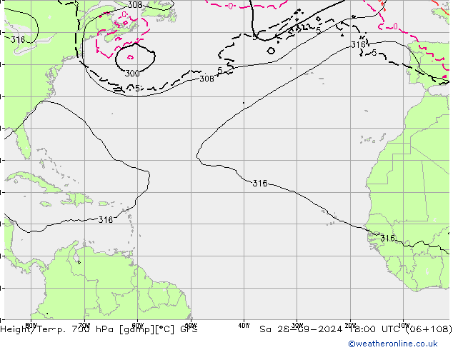 Height/Temp. 700 hPa GFS sab 28.09.2024 18 UTC