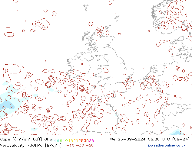 Cape GFS mer 25.09.2024 06 UTC