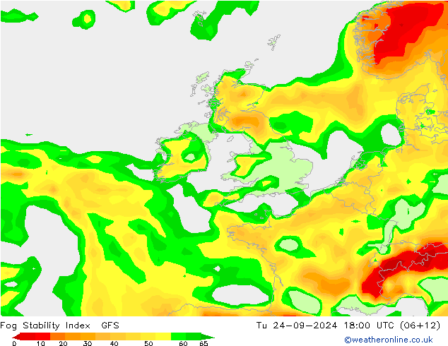 Fog Stability Index GFS Tu 24.09.2024 18 UTC