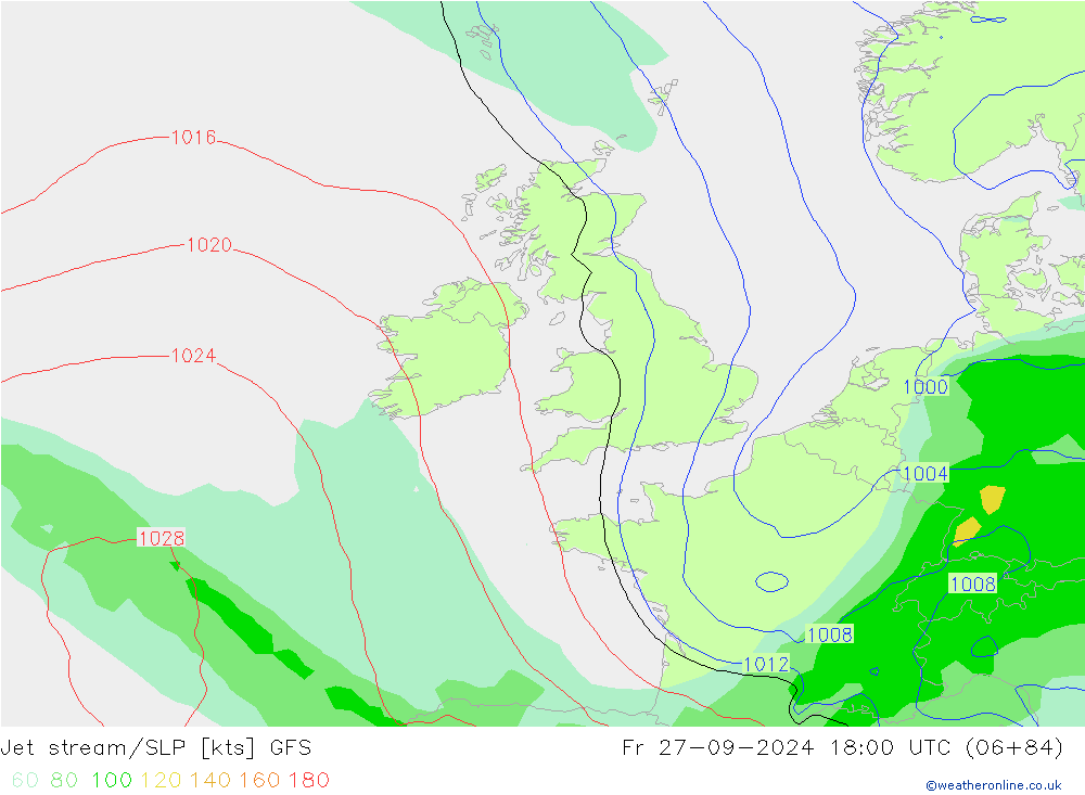 Jet stream/SLP GFS Fr 27.09.2024 18 UTC