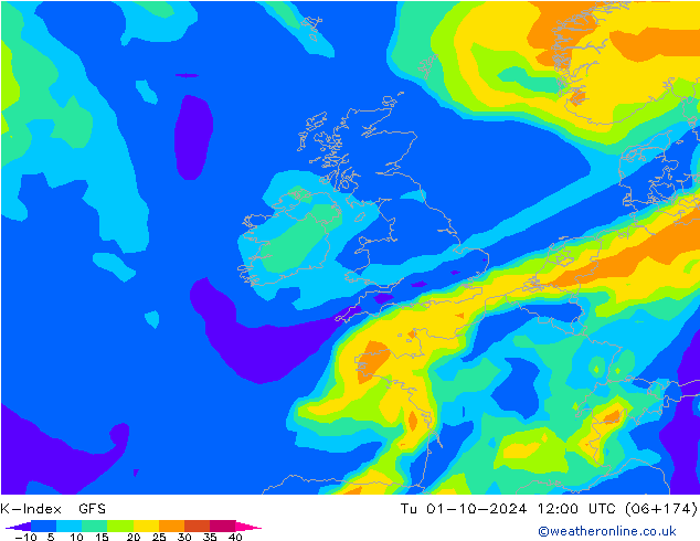 K-Index GFS wto. 01.10.2024 12 UTC