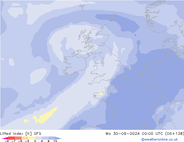 Lifted Index GFS Mo 30.09.2024 00 UTC