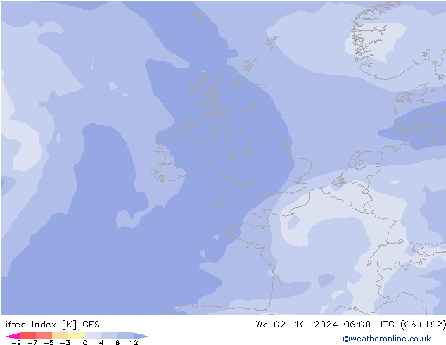 Lifted Index GFS We 02.10.2024 06 UTC