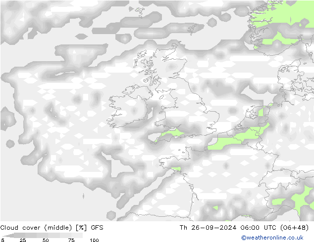 облака (средний) GFS чт 26.09.2024 06 UTC