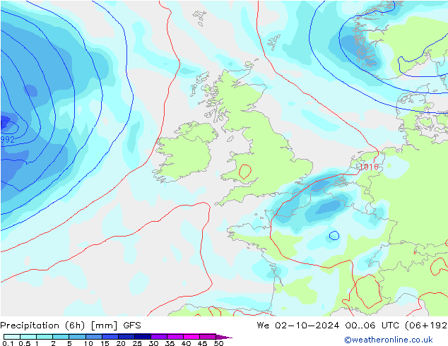 Z500/Rain (+SLP)/Z850 GFS śro. 02.10.2024 06 UTC