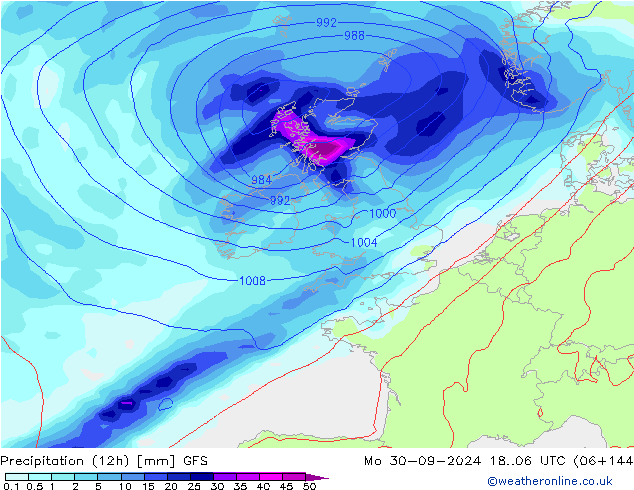 Yağış (12h) GFS Pzt 30.09.2024 06 UTC