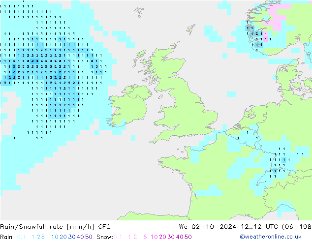 Rain/Snowfall rate GFS We 02.10.2024 12 UTC