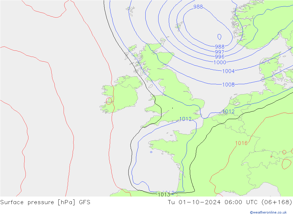 Pressione al suolo GFS mar 01.10.2024 06 UTC